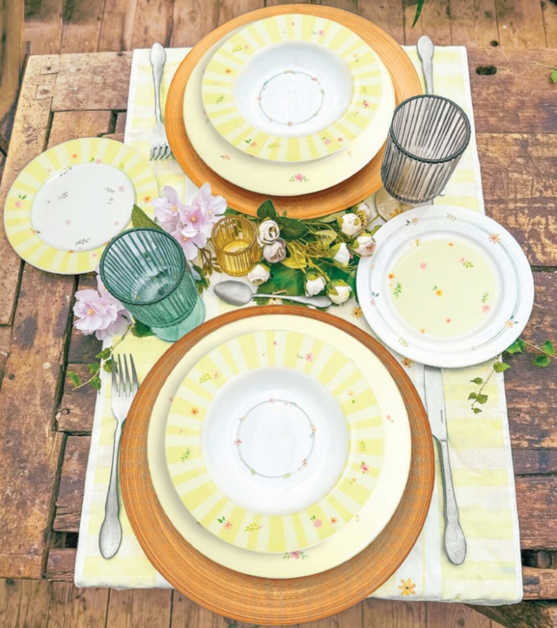 Serviciu de masa 18 piese, Brandani, Polline Yellow, portelan New Bone China - imagine 7